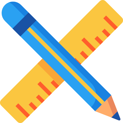 Graphic design tools including a pencil and ruler, representing image processing and scaling calculations for furniture detection and classification.