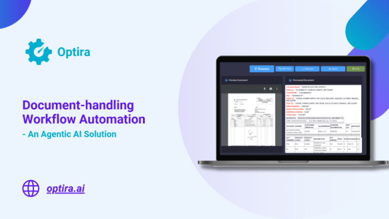 Optira document handling workflow automation software on laptop screen