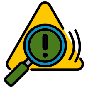 Intrusion Detection: Yellow warning triangle with magnifying glass and exclamation mark