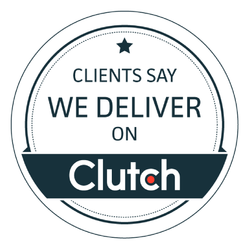 Clutch client testimonial badge with star and delivery message