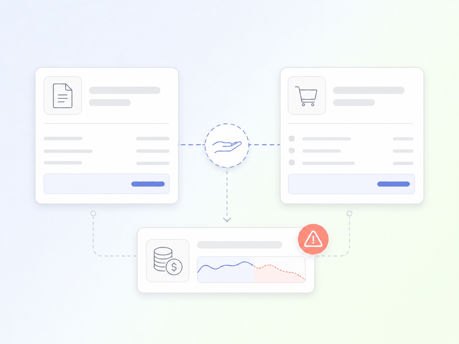 Data integration workflow diagram with warning alert