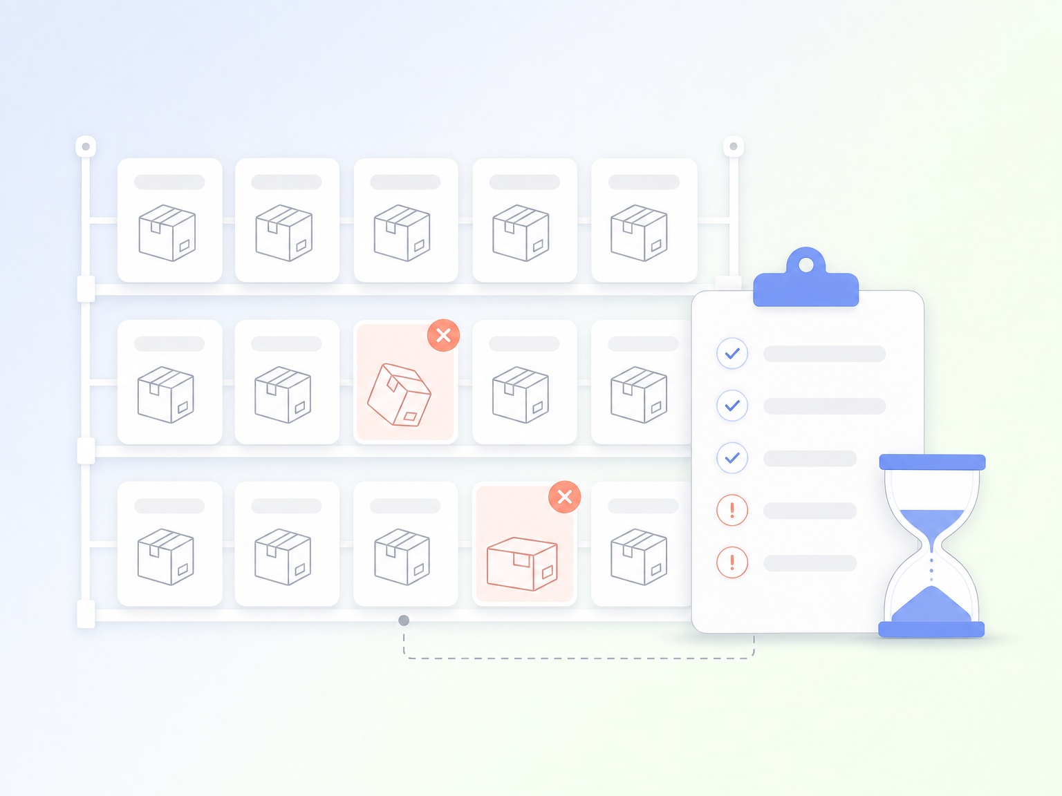 Package inventory grid with quality control checklist interface