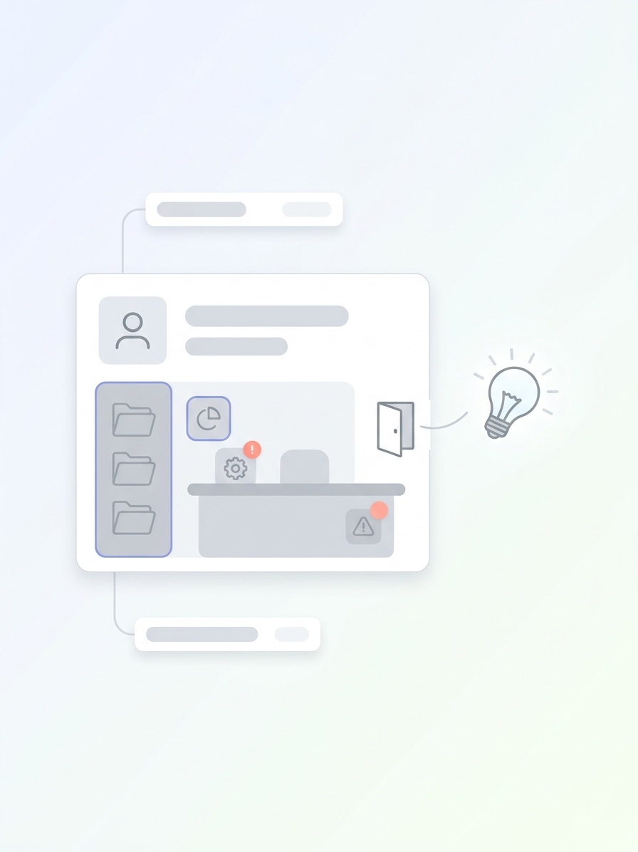 Digital workflow interface with lightbulb idea symbol