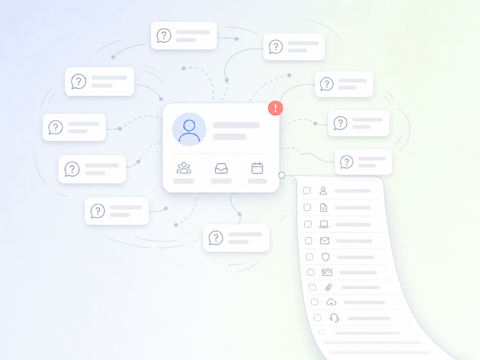 User profile interface with connected help dialogs