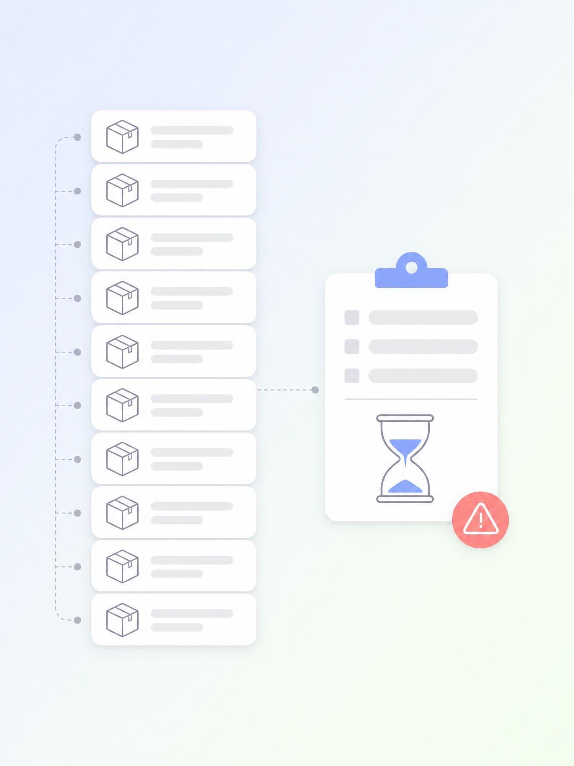 Task management workflow with hourglass timer and warning alert