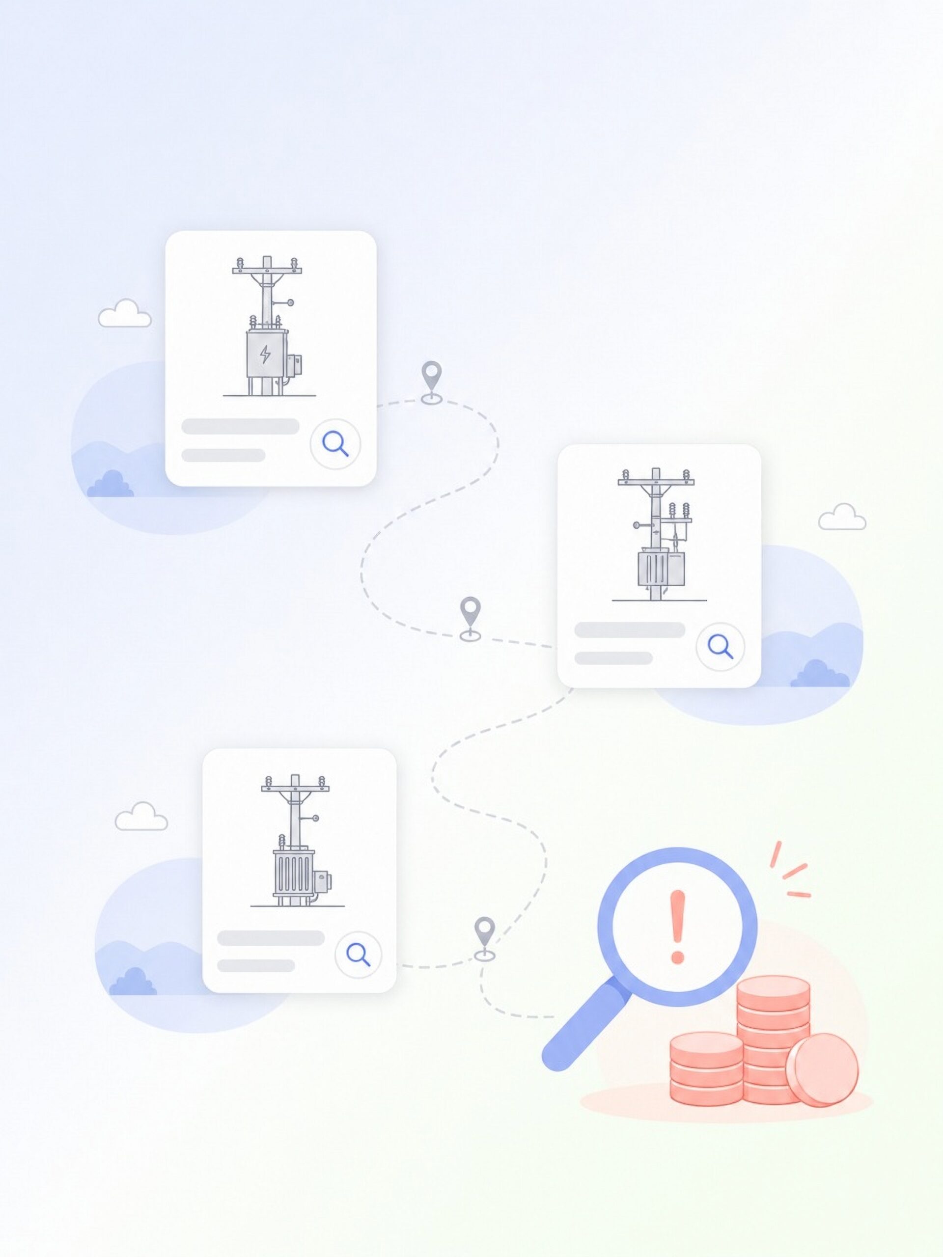 Digital workflow illustration showing electrical equipment inspection process
