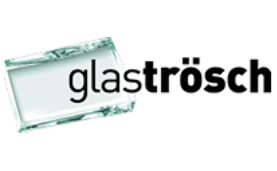 Glastroesch company logo with glass fragment design