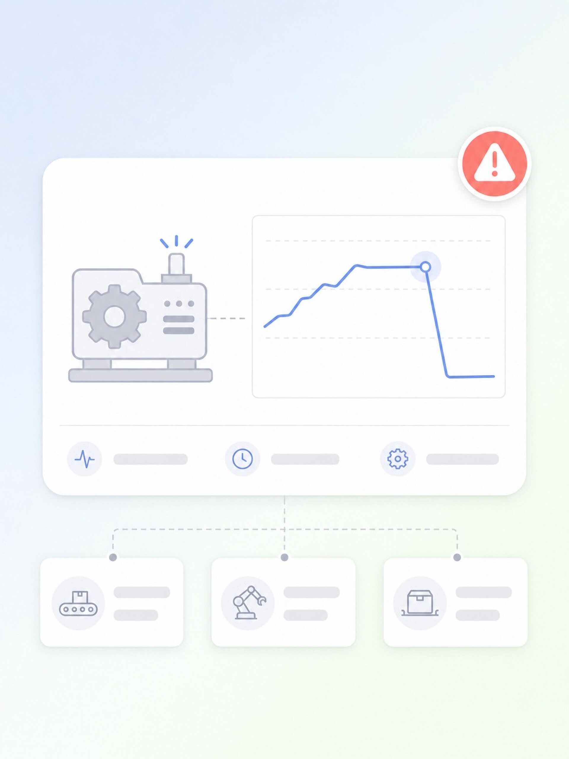 Business dashboard interface with charts and warning icon