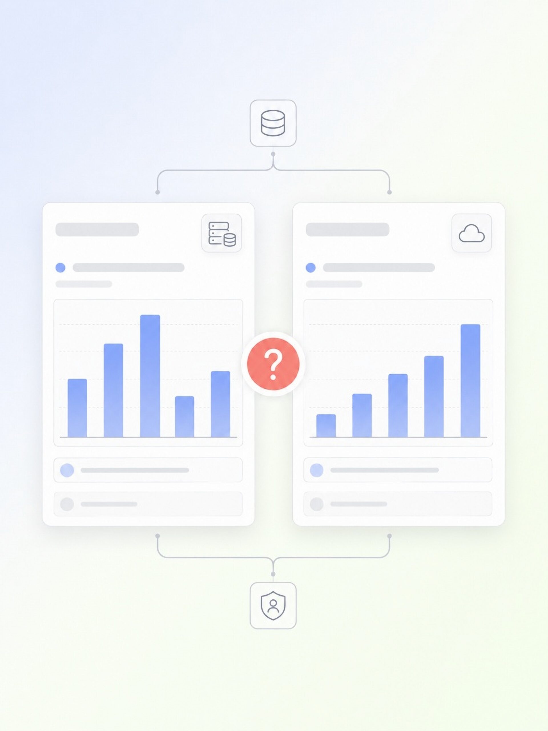 Data analytics dashboard diagram with question mark