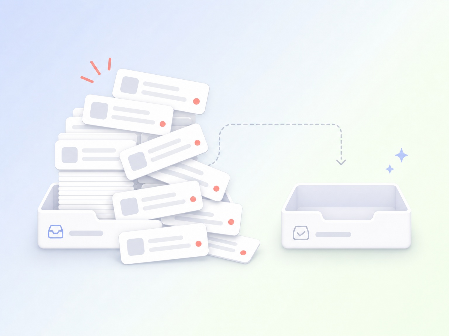 Email organization illustration with stacked messages and inbox