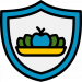 Shield with fruit bowl icon for food safety