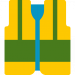 PPE Kit: Yellow safety vest with green stripes and blue zipper
